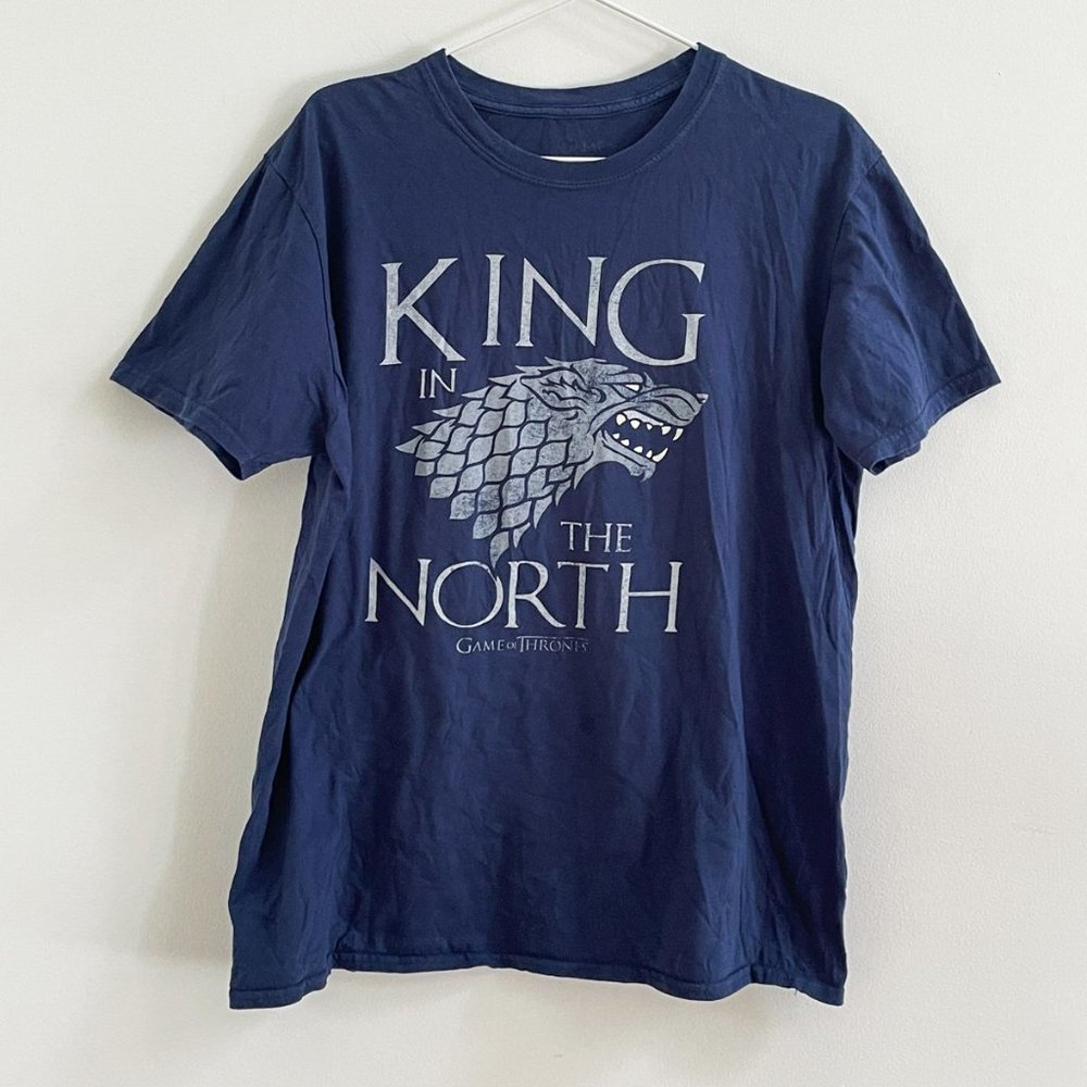 Official Game of Thrones GOT Navy Blue Tshirt King in the North Graphic Tee Sz L